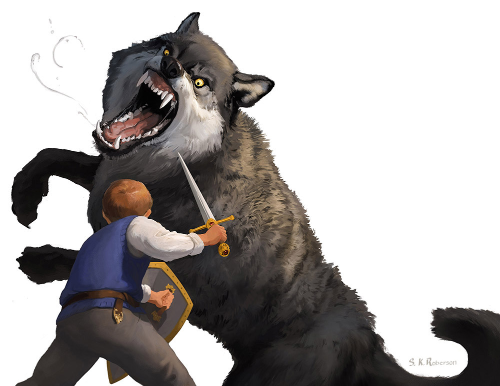 wolf fight Sword boy peter Narnia aslan C.S. Lewis literature book illustration