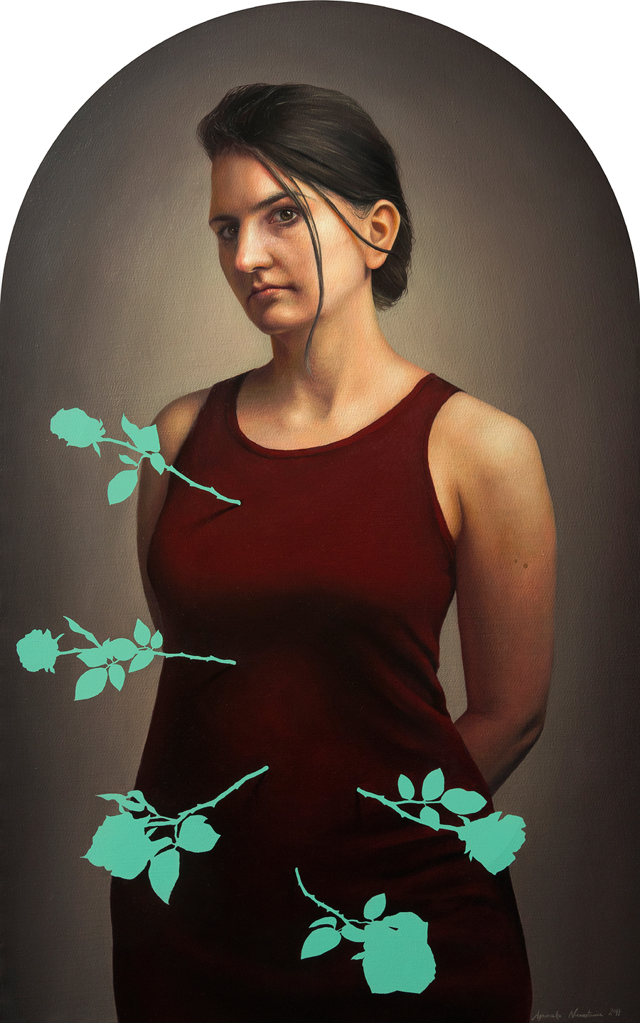 woman Roses rose portrait oil on canvas painting   Realism st sebastian