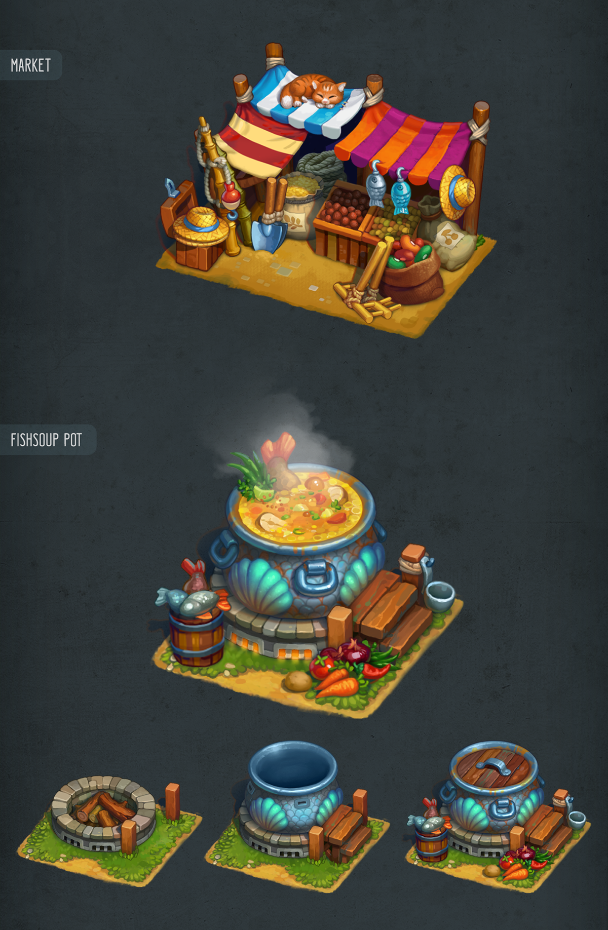 building casual mobile Isometric house fantasy cartoon stylized chest decoration