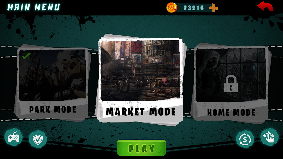 action game mobile game shooting game ui UI/UX Zombie shooting walkingdead horror Scary best action games Zombie Game UI