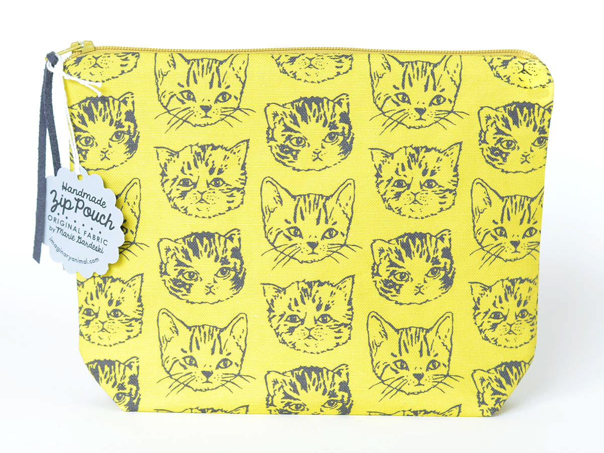 pouch bag Cat kitten mustard yellow sewing