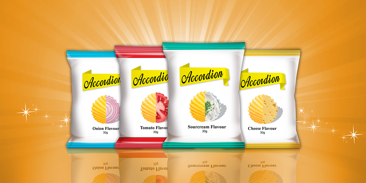 accordion chips design sour cream Onion Tomato Cheese flexible packaging