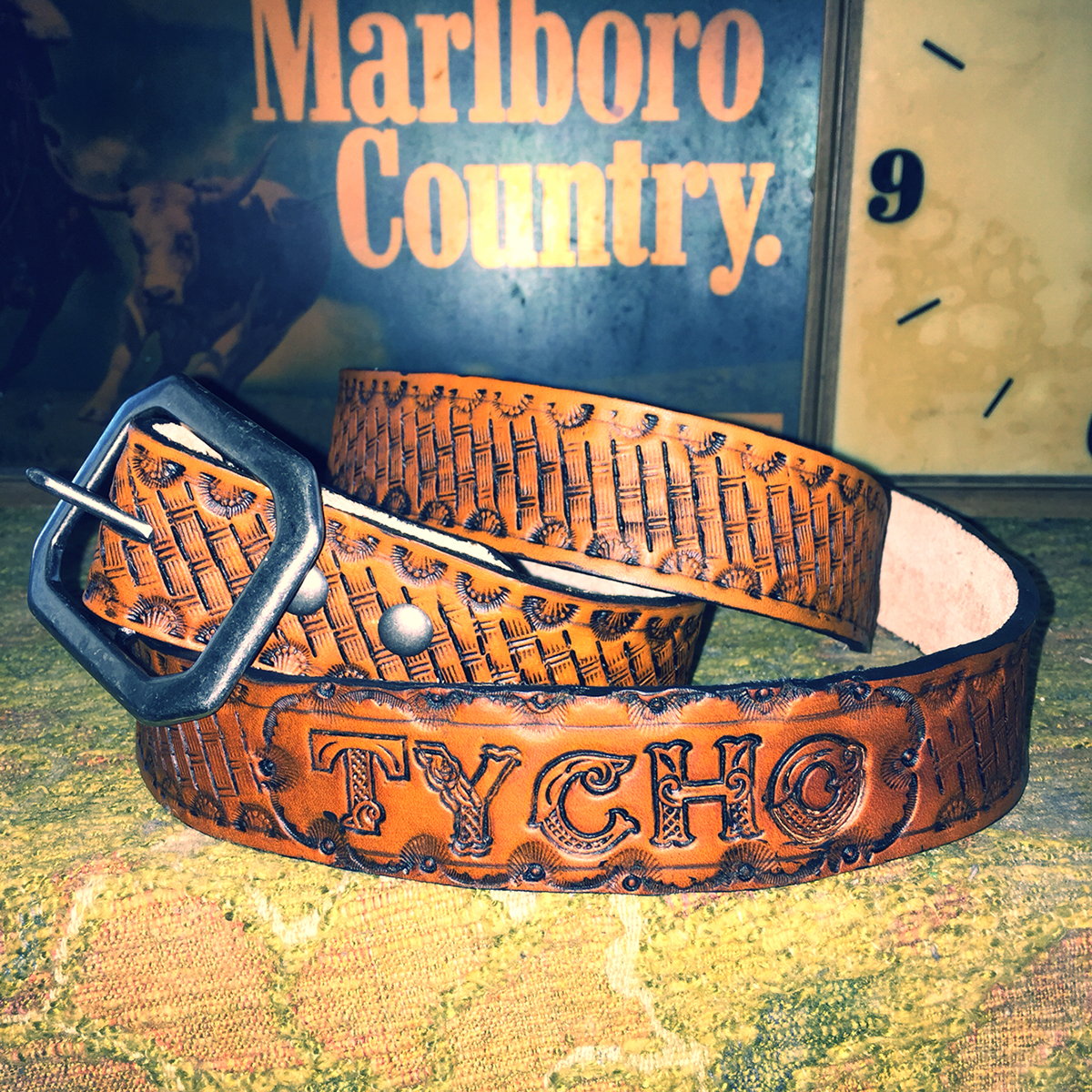 leatherwork handmade Custom dyed tooled leather belt