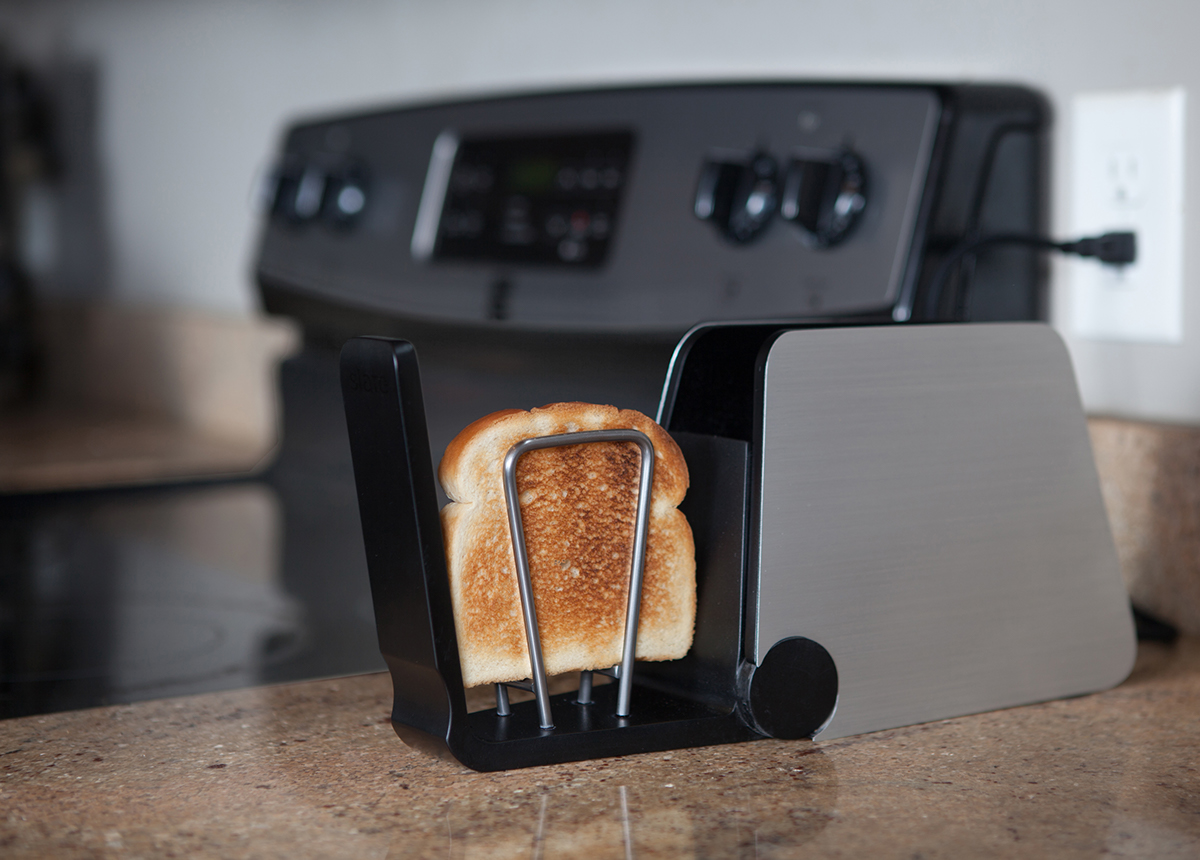 toast toaster bread aluminum kitchen table product design concept model black minimal Pivot flip Hot