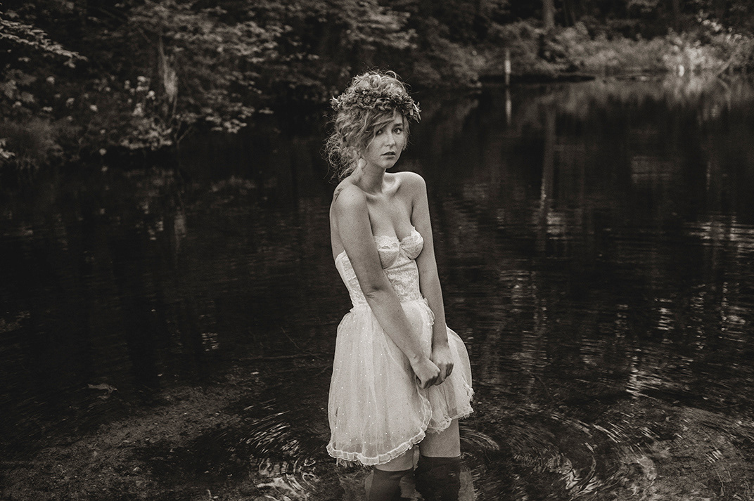 woman emotion forest portrait fairy tale story water