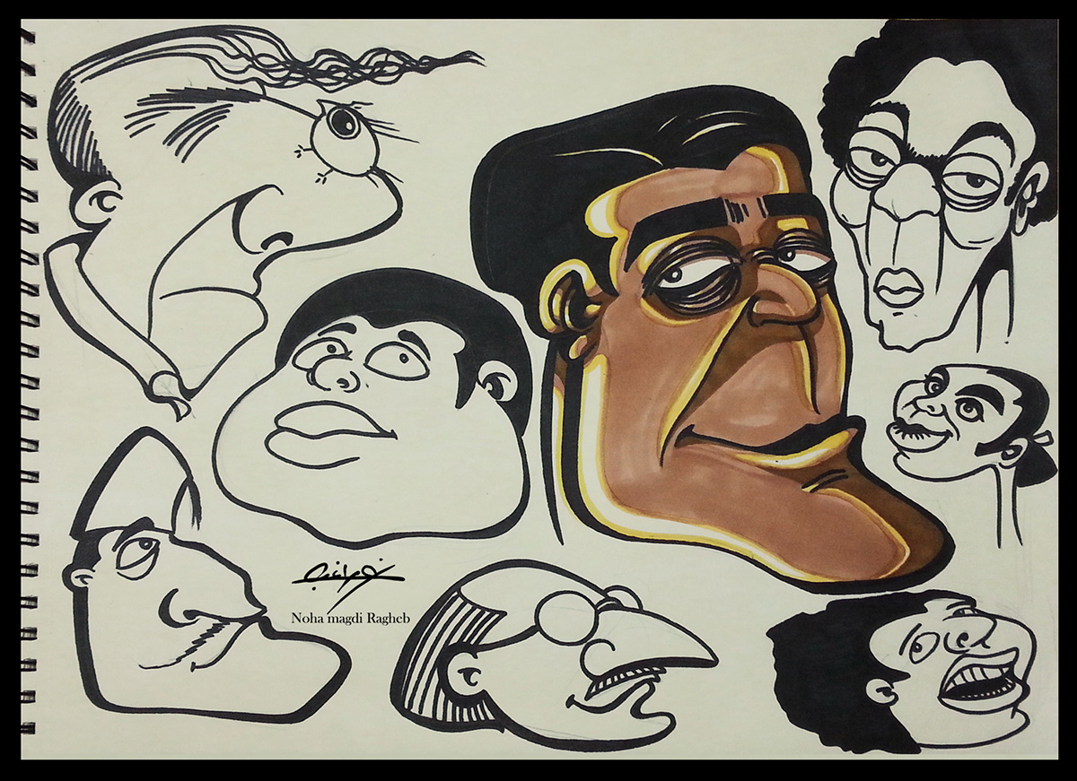 100 Faces inked sketch markers face expressions sketching
