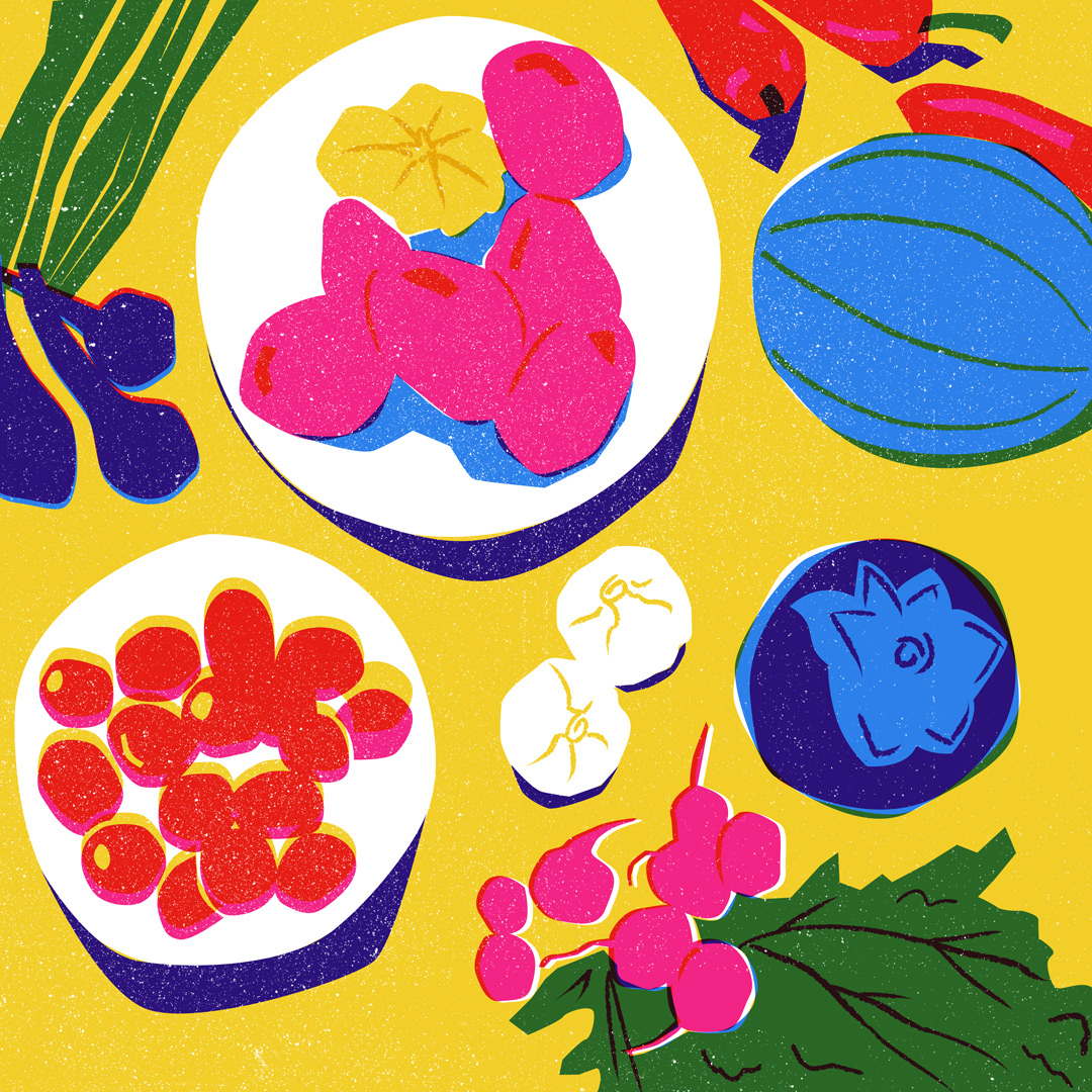 digital illustration food illustration retro illustration risograph