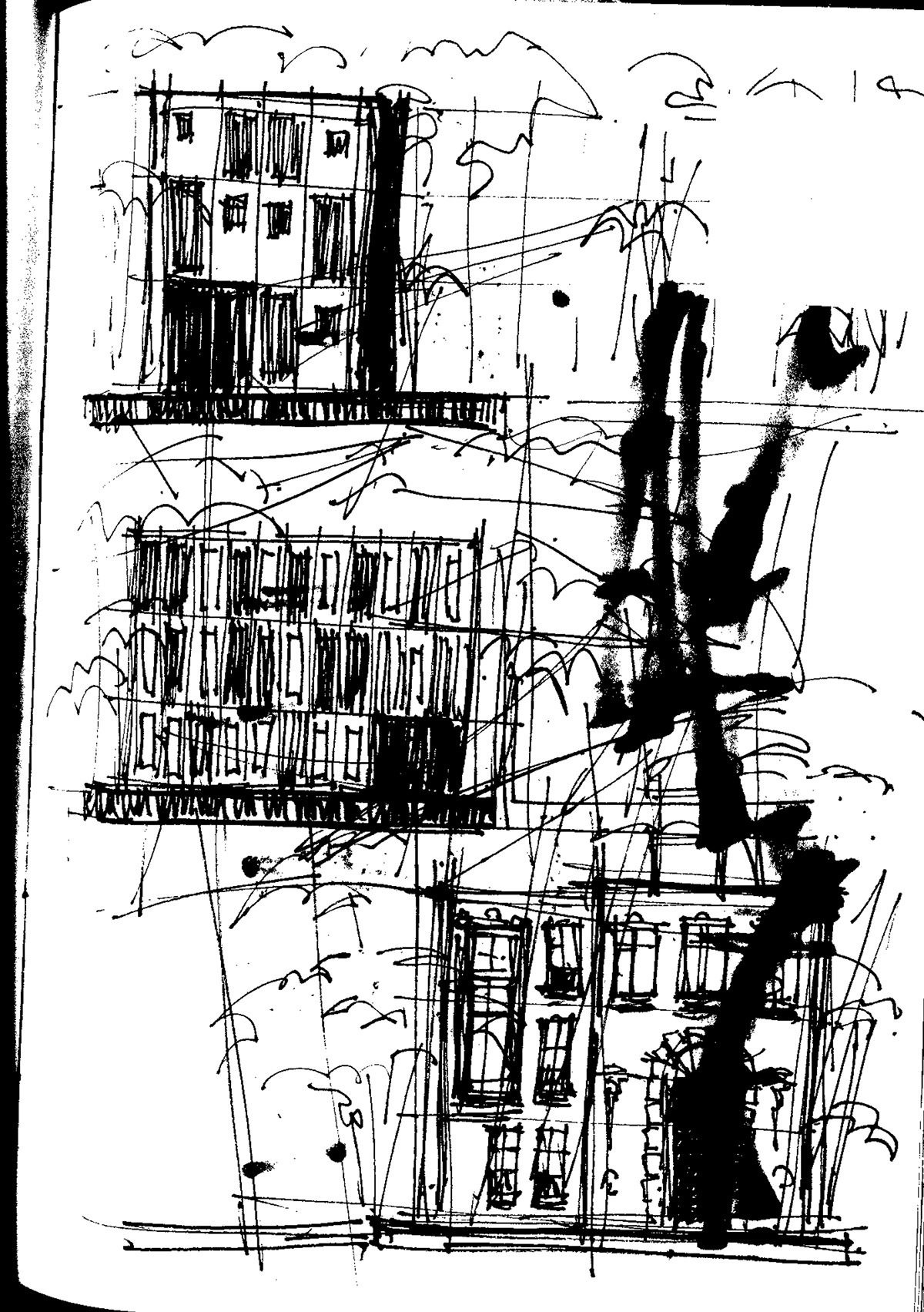 sketch scribble pen ink Draft mosque Cat building design think Abdelhalim-CDC ornaments details Minarets Baalbak