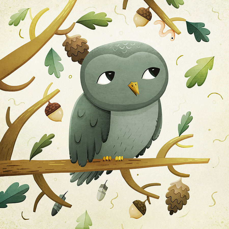 owl postcard autumn productdesign ILLUSTRATION  animal Education Nature green kids