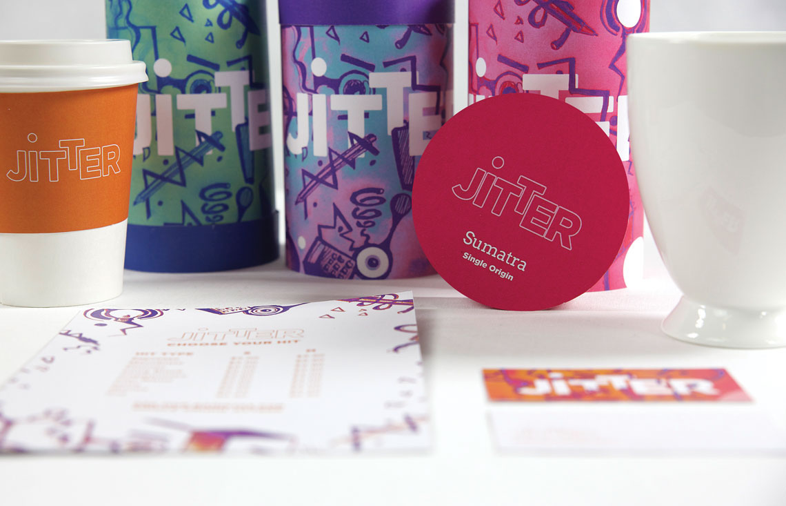 jitter Coffee brand colour color bright logo orange pink blue purple illustrate draw art clean