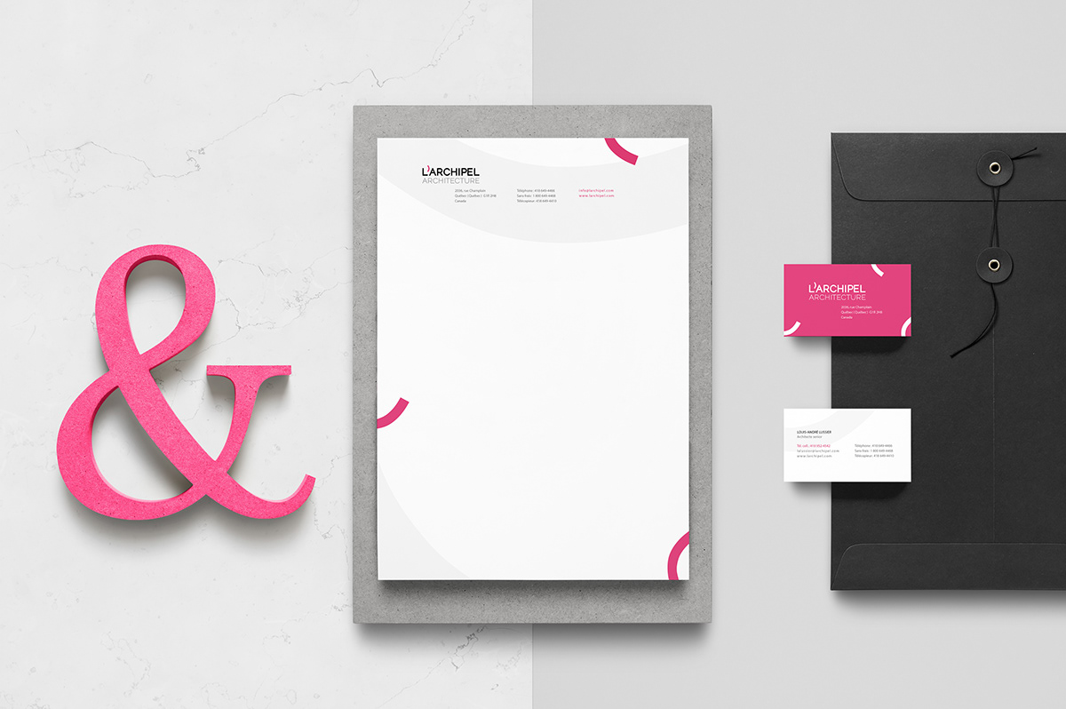 Archipel pink yellow design Firme architecture logo Web identité visuelle site web affiche poster