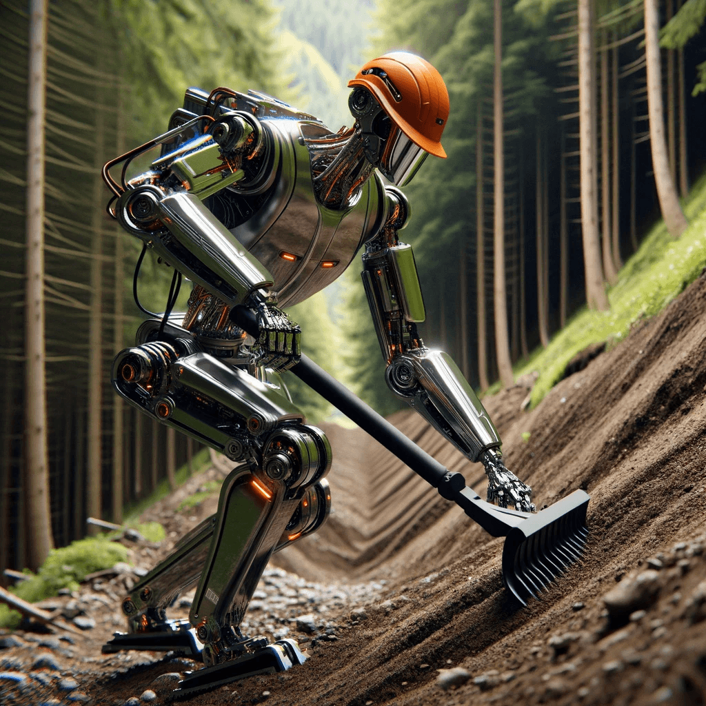 robot robotics chainsaw Dalle lumberjack forest forestry treework Ai Art generative ai