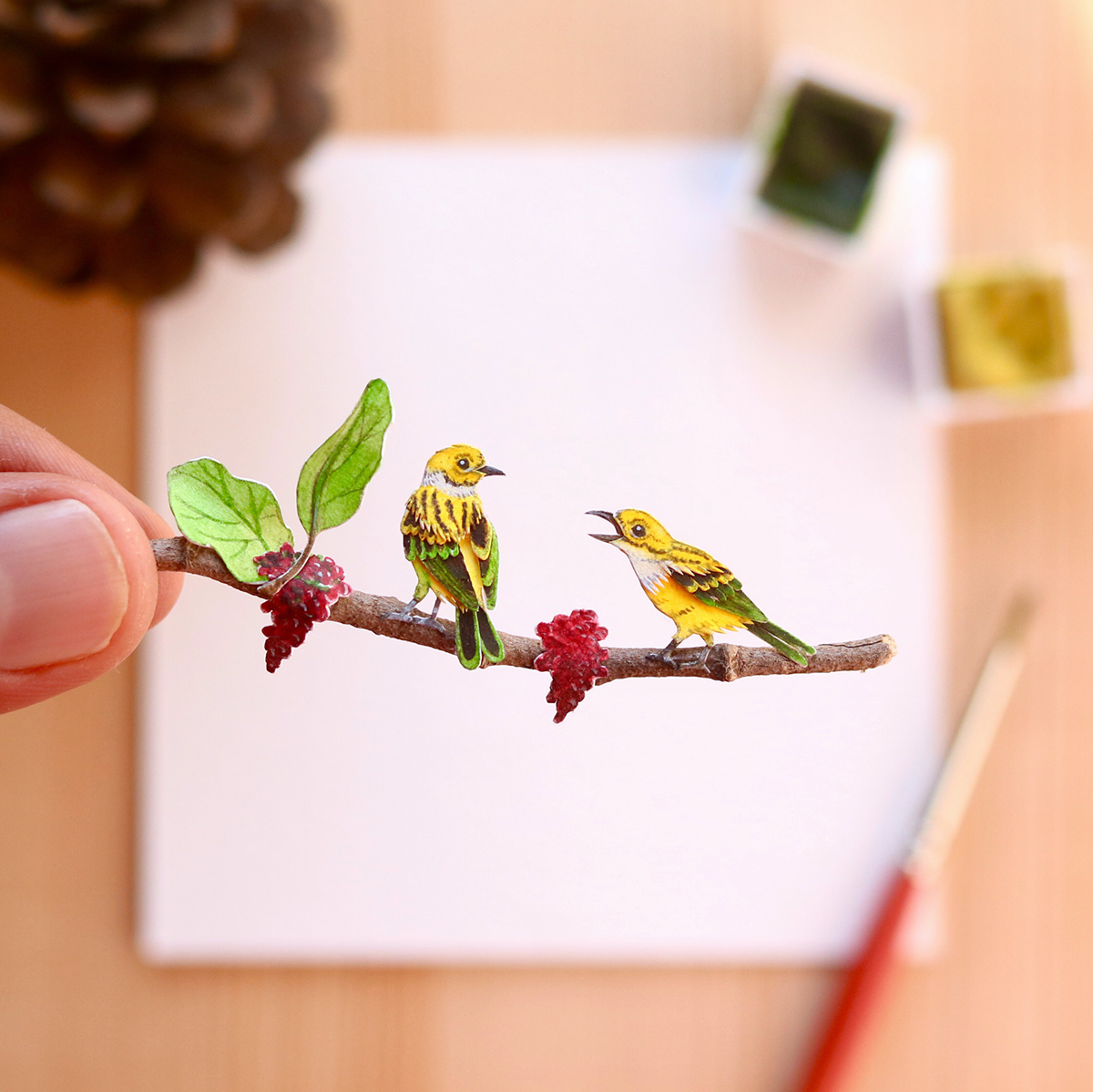 Bechance bird art crafts   ILLUSTRATION  Miniature paper art paper cut watercolour wildlife wildlife art