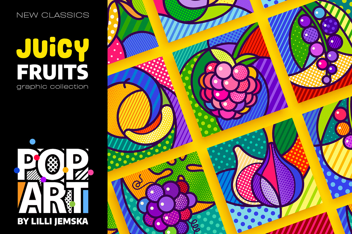 art design fruits ILLUSTRATION  pop Pop Art set vector graphicdesign Illustrator