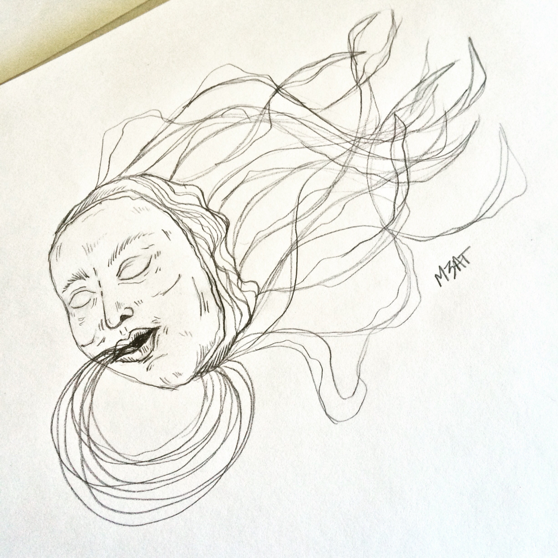 line pencil face jellyfish Ocean animal black and white monochrome woman portrait pencil draw