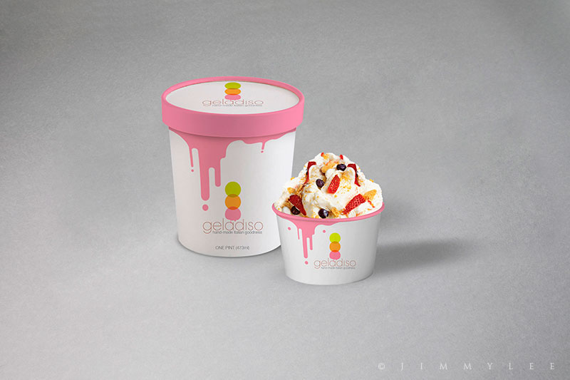 Geladiso ice cream Retail design logo cup paper bag napkin