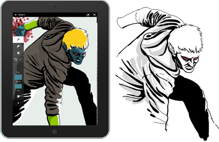 adobe ideas iPad cartoon comic adobeideas noir monster Super Hero Character black and white Green Lantern Majin Buu vector