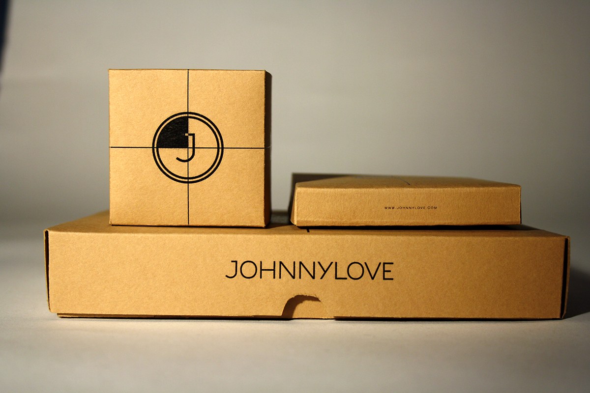 Packaging cardboard box brand hollywood movie Clothing shipping countdown Johnny Love graphic logo symbols reel