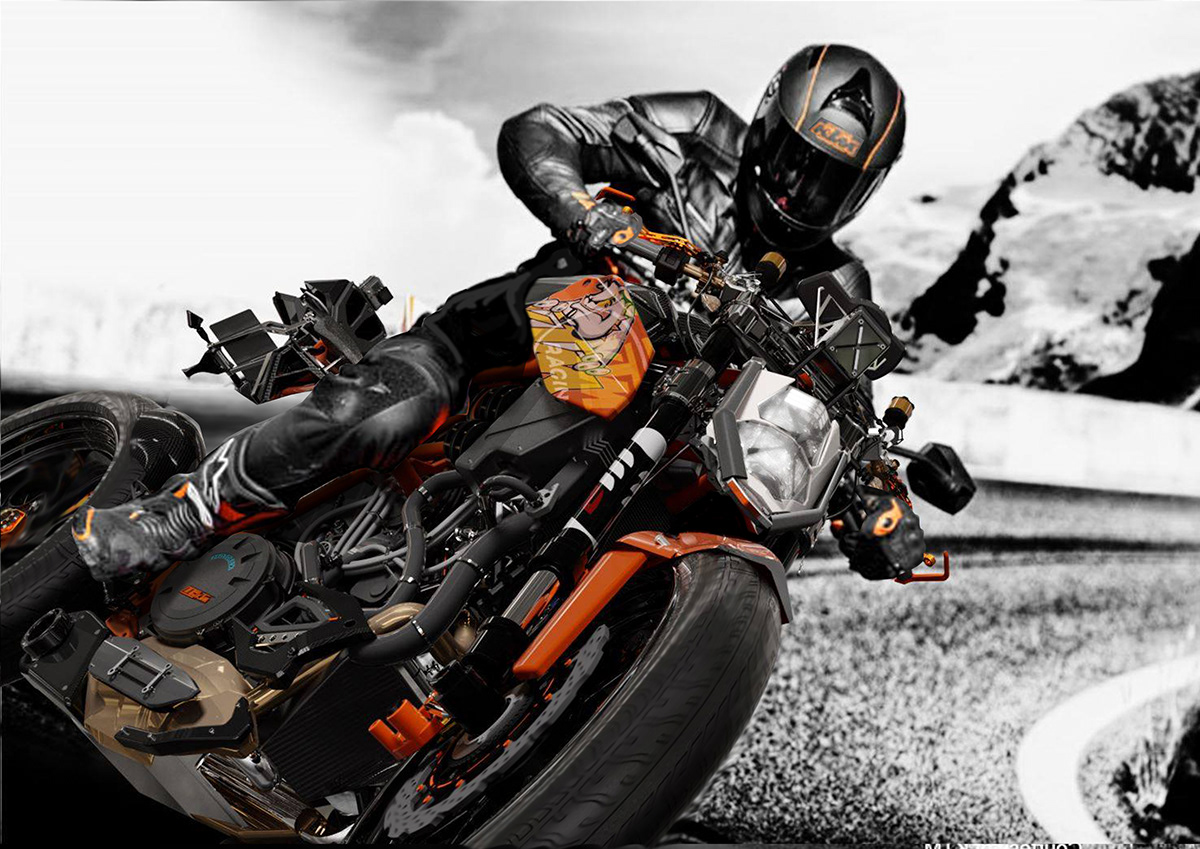 KTM Streetfighter motorcycle design Digital Model detail funky engine naked orange