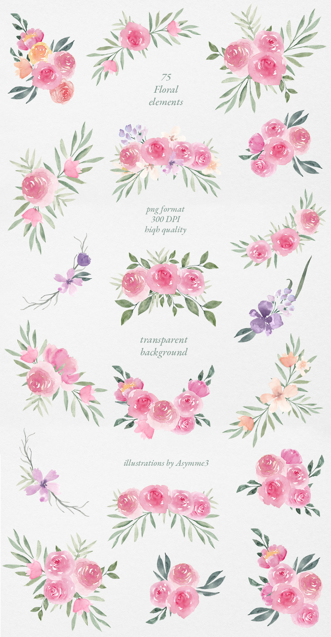 watercolor clipart png Wildflowers Roses Wedding Card pattern design  seamless pattern aquarelle pastel colors