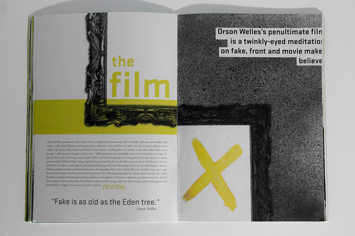 Orson Welles FFFAKE f for fake yellow black &white Cinema magazine interview