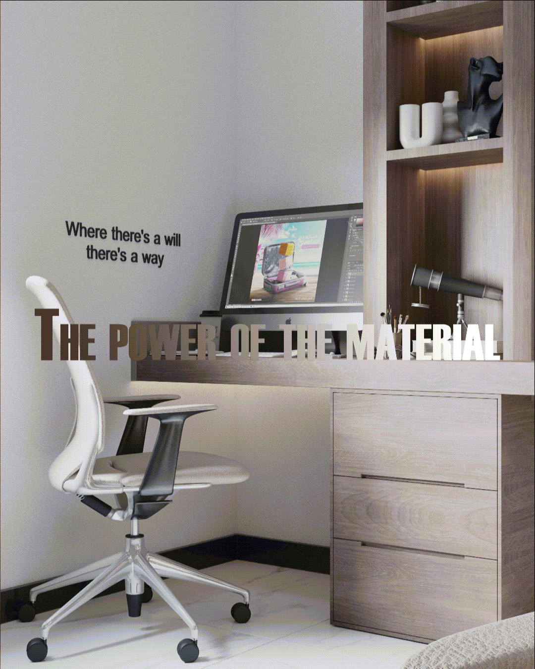 workspace Office Japandi Minimalism minmal brand identity 3ds max interior design  visualization Render
