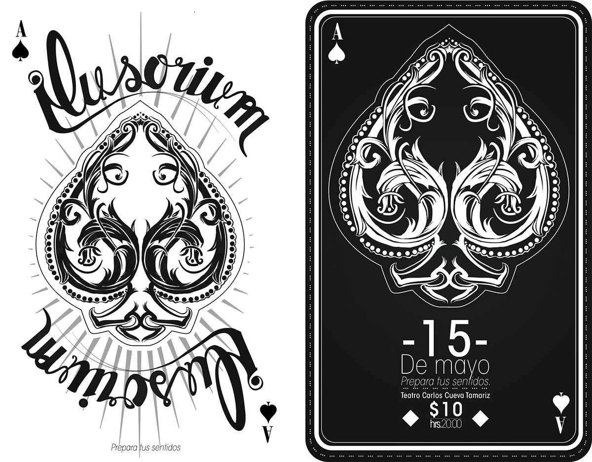 naipe ilusorium afiche como de espadas tipografia negro y blanco magia