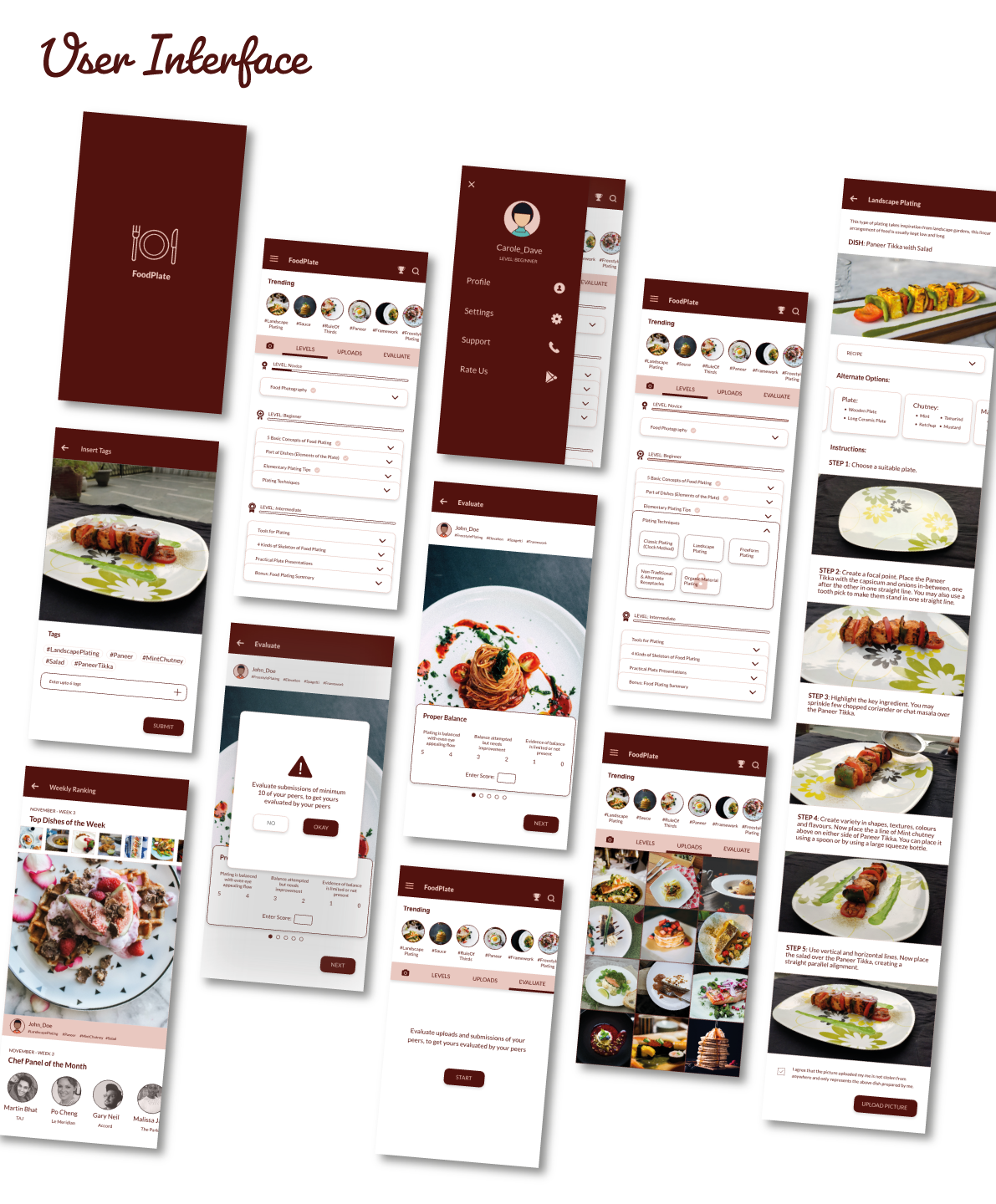 Instructional Design food plating BLOOM'S TAXONOMY ux/ui design Mobile Application cooking food photography wireframes user interface online questionnaire