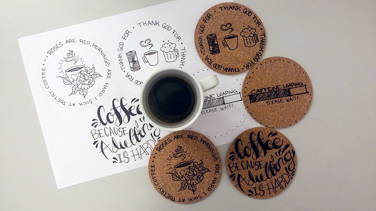 lasercutter laserengraving Coffee cork graphic design  ILLUSTRATION  design coaster