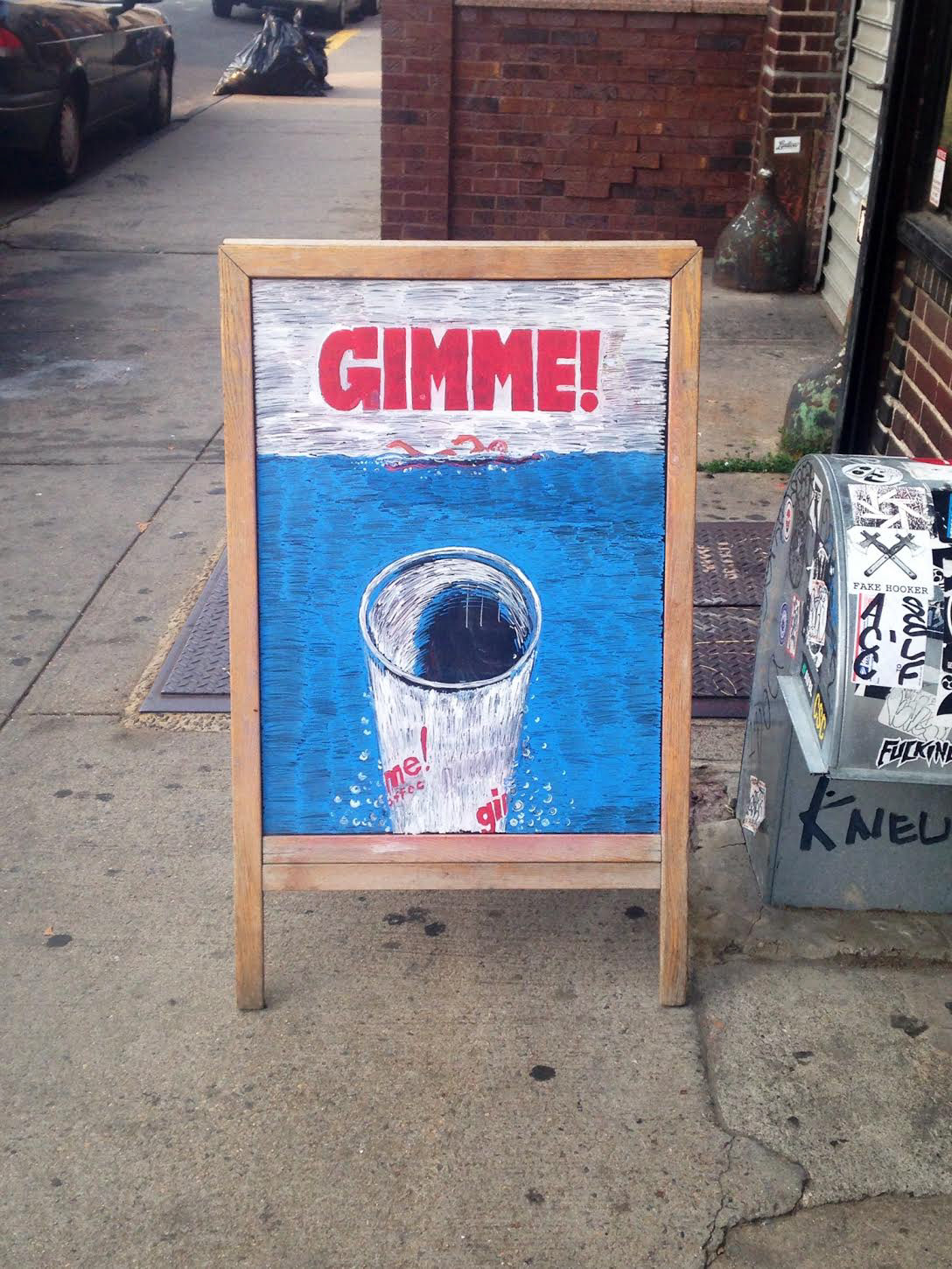 sidewalk sign aframe Brooklyn williamsburg coffee shop Coffee Advertising  pop culture Movies music