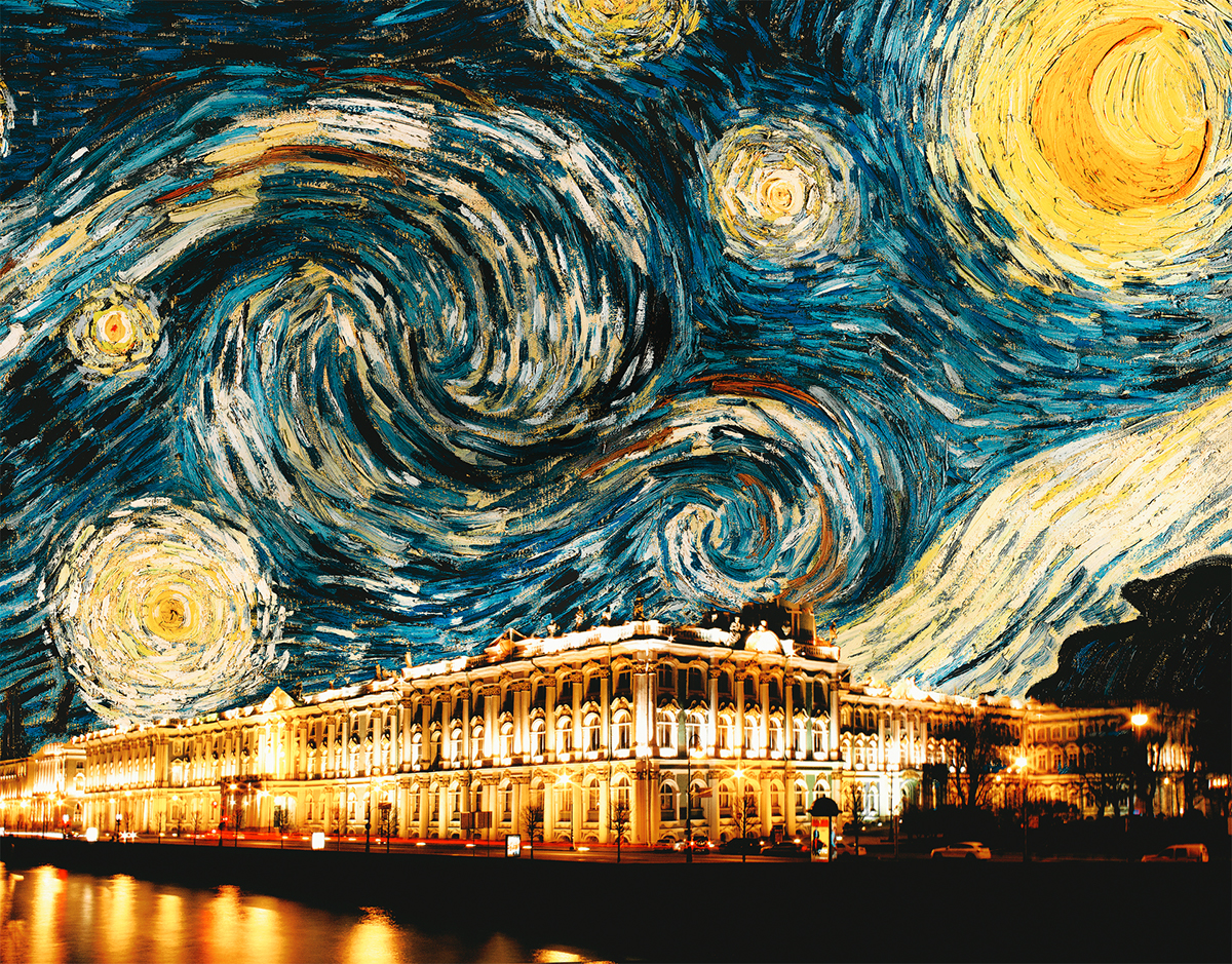 van gogh painting   art collage composing Russia SKY