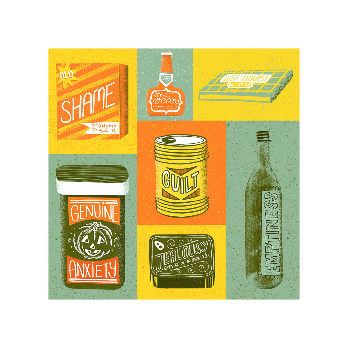 ILLUSTRATION  food illustration texture vintage Packaging beer can bottle tablet Cereals