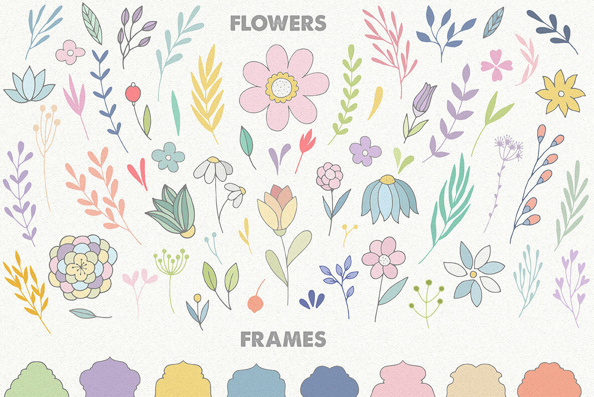 decorative Flowers frames Patterns ribbons sunburst textures toolkit