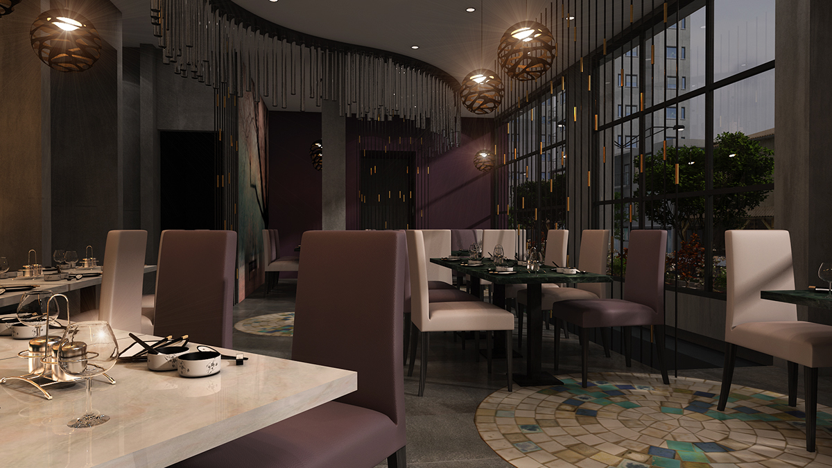 panasian restaurant design Interior arhitecture visualization ILLUSTRATION  rendering ambiance japanese