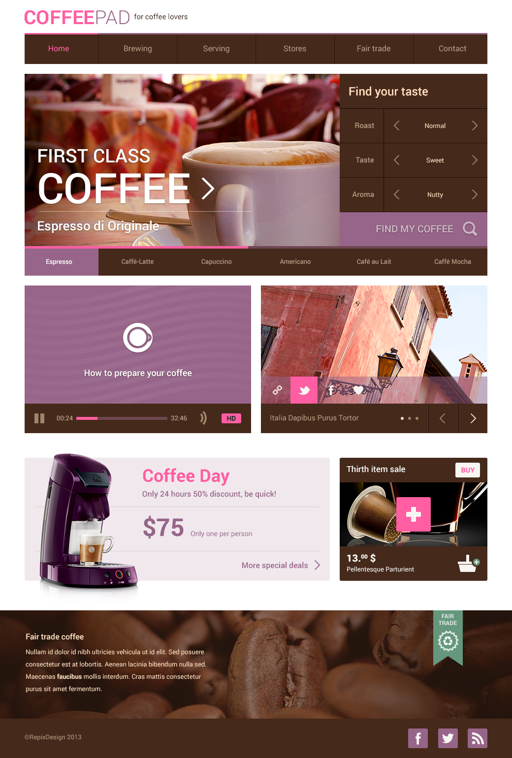 espresso psd template Coffee buttons design flat Interface user