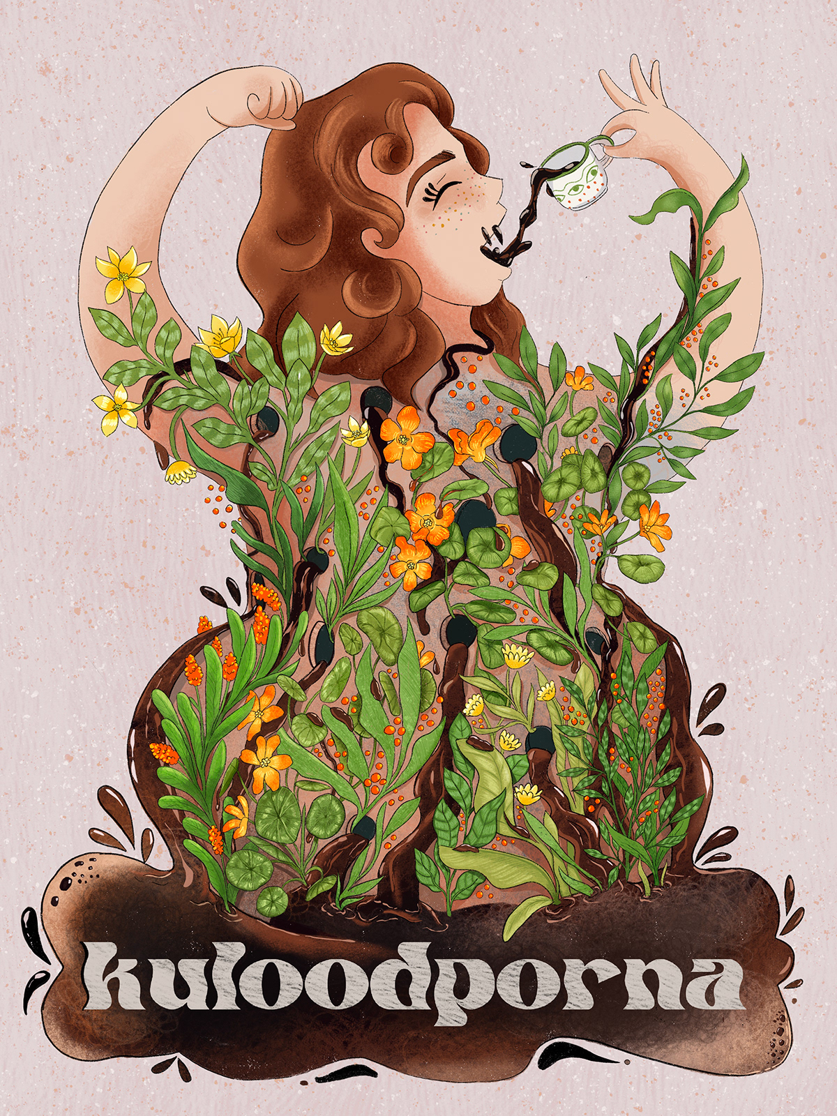 Coffee Poster Design botanical art plants Drawing  digital illustration Procreate woman
