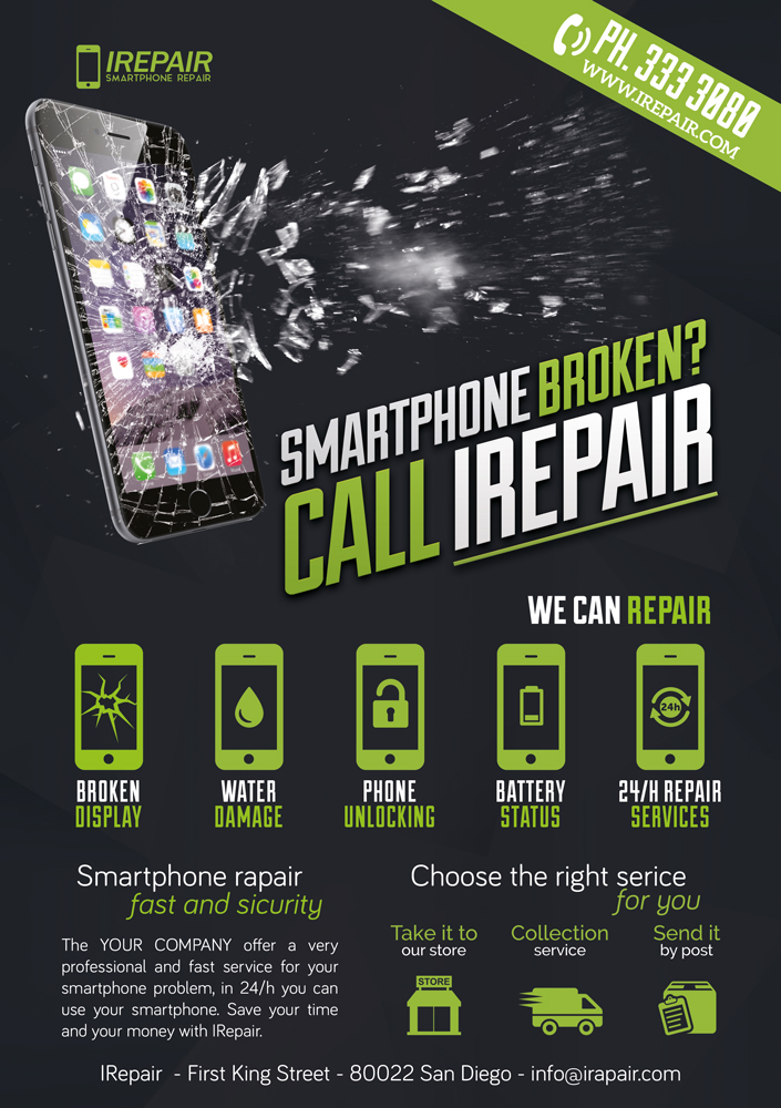 broken damaged Electronics fix flyer mobile phone Repair smartphone template