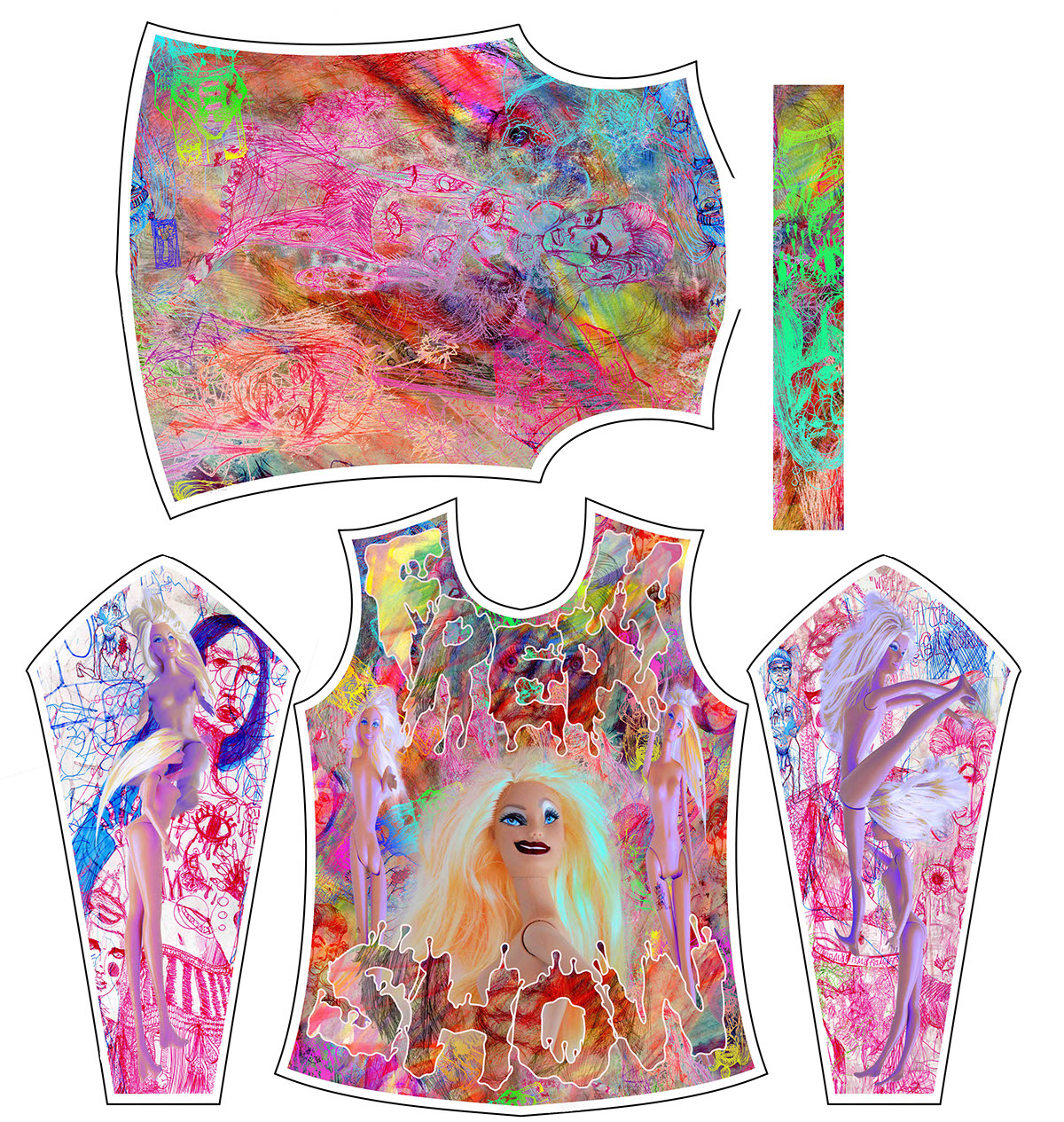 patterndesign pattern textile digitalprinting nylon barbie handdrawn freakshow rainbow sewing apparel textilesforapparel