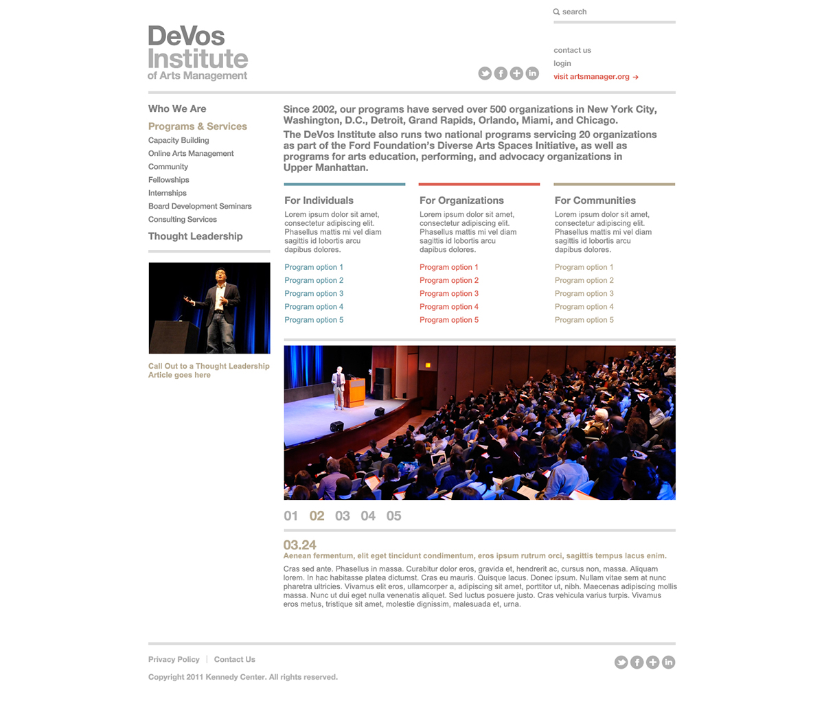 DeVos Institute arts management Kennedy Center minimalist design PERFORMING arts ballet symphony orchestra opera