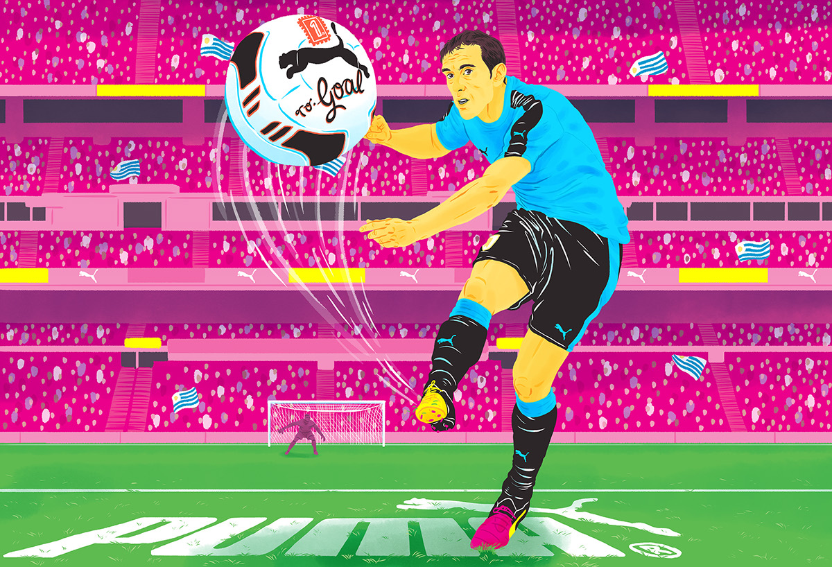 Illustration of Diego Godin for Puma with creative agency Juliet Zulu