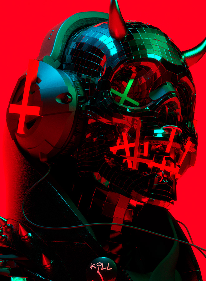 antichrist music disco neon skull