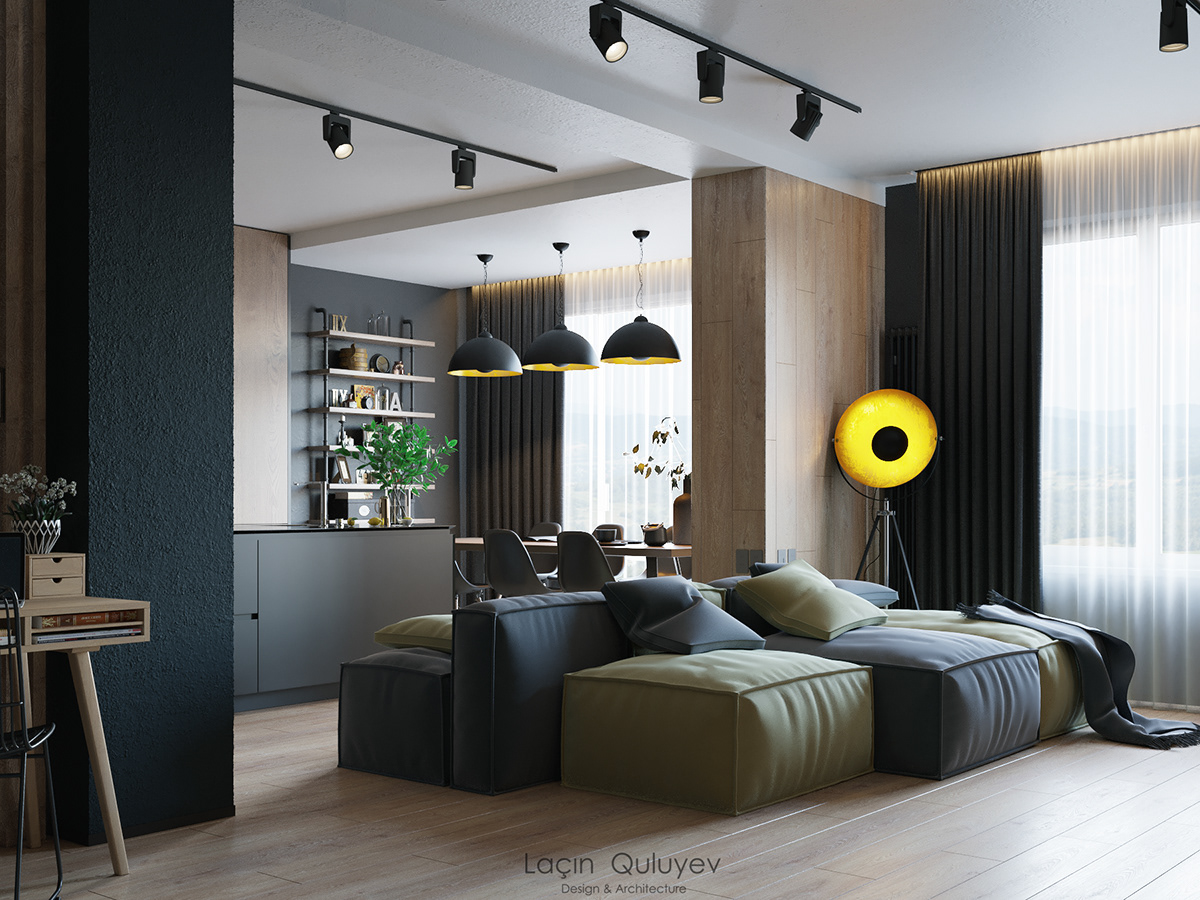 design Interior visualization Behance LOFT apartment corona architecture CGI