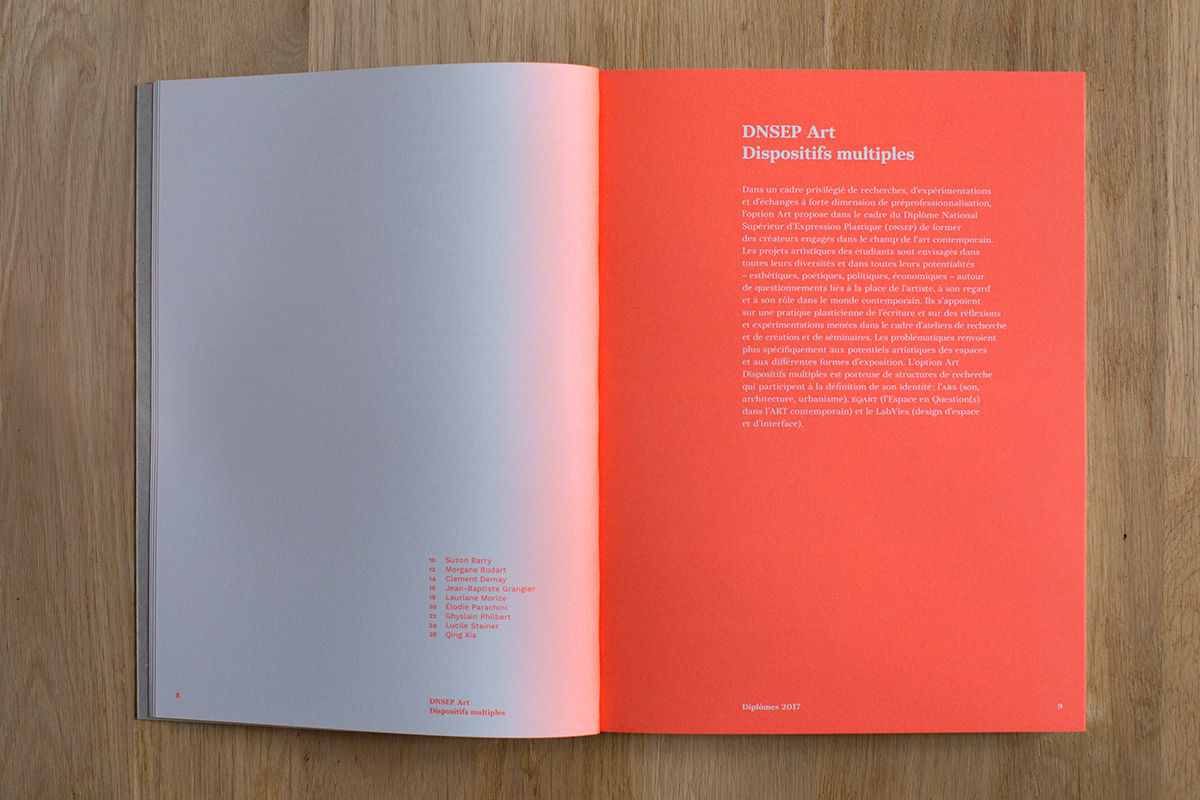 editorial design  catalog graduate catalog gradient neon pantone book fluo graphic design  pantone 805