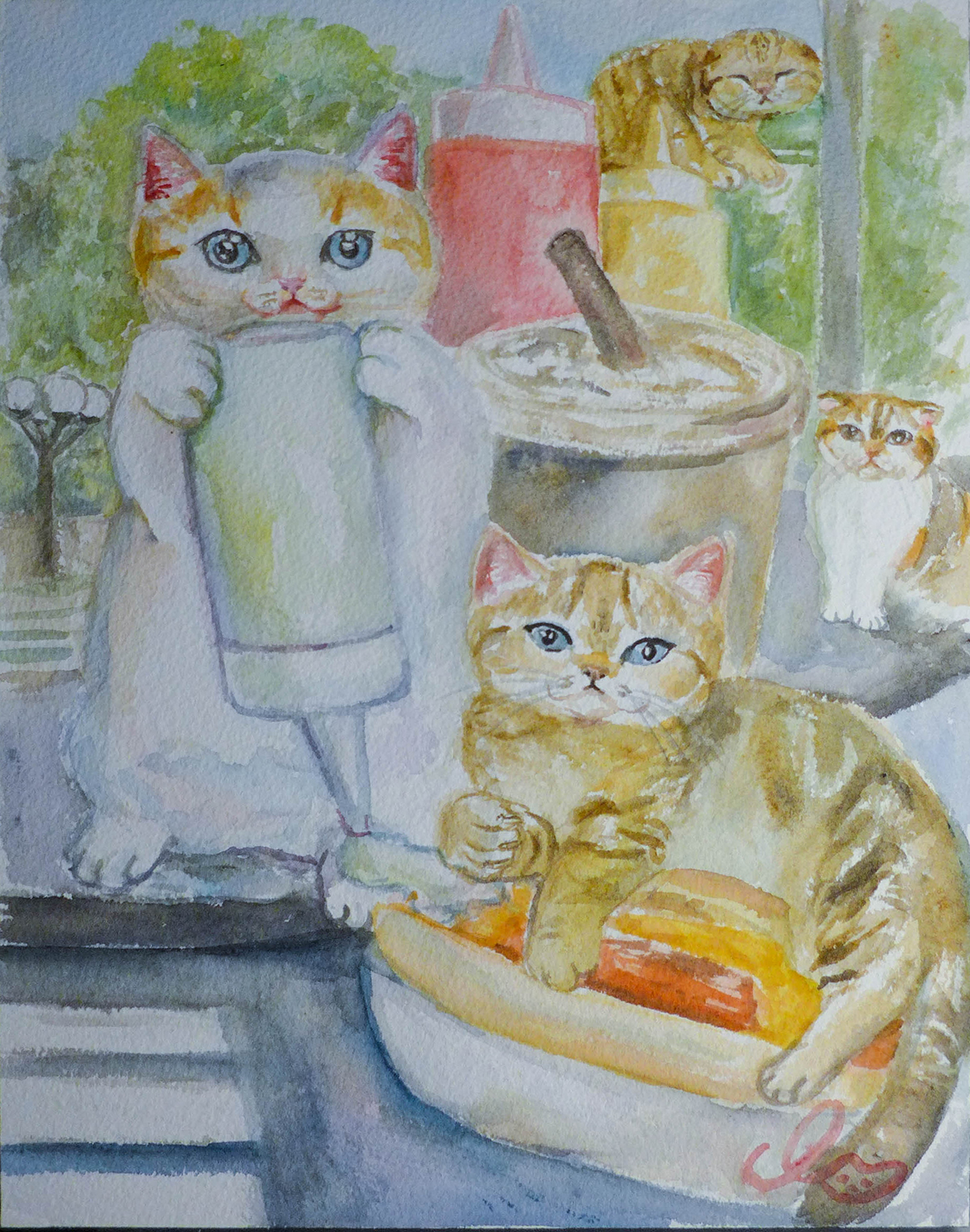cats family watercolor painting   ILLUSTRATION 
