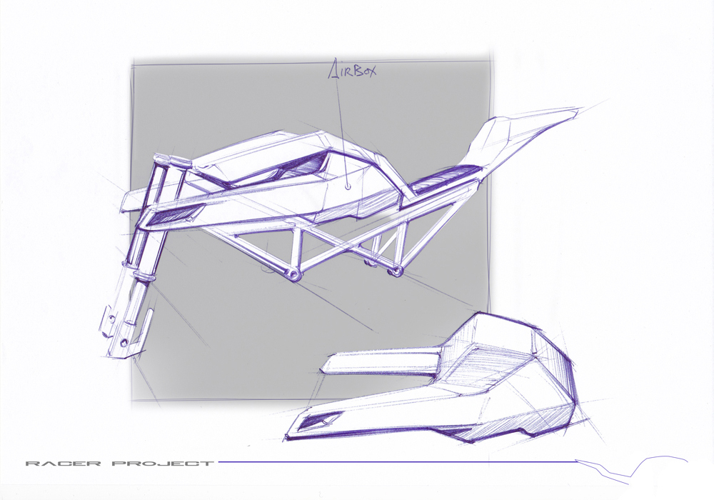 motorcycle racer sketching Clay Modeling foam shaping cafe racer