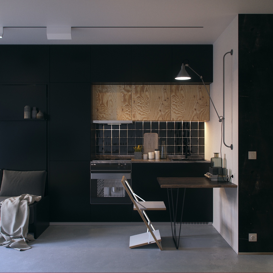 small house interio design visualization Minimalism LOFT Scandinavian concrete