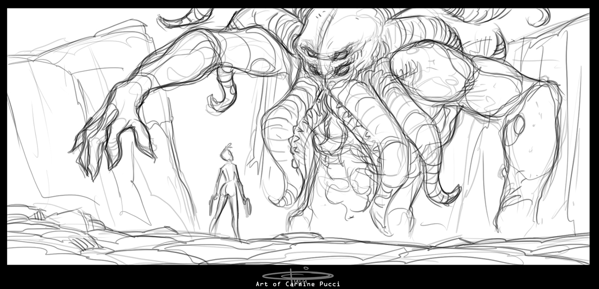 Space  Chtulu alien monster game digital draw coloring concept rough idea adventure action