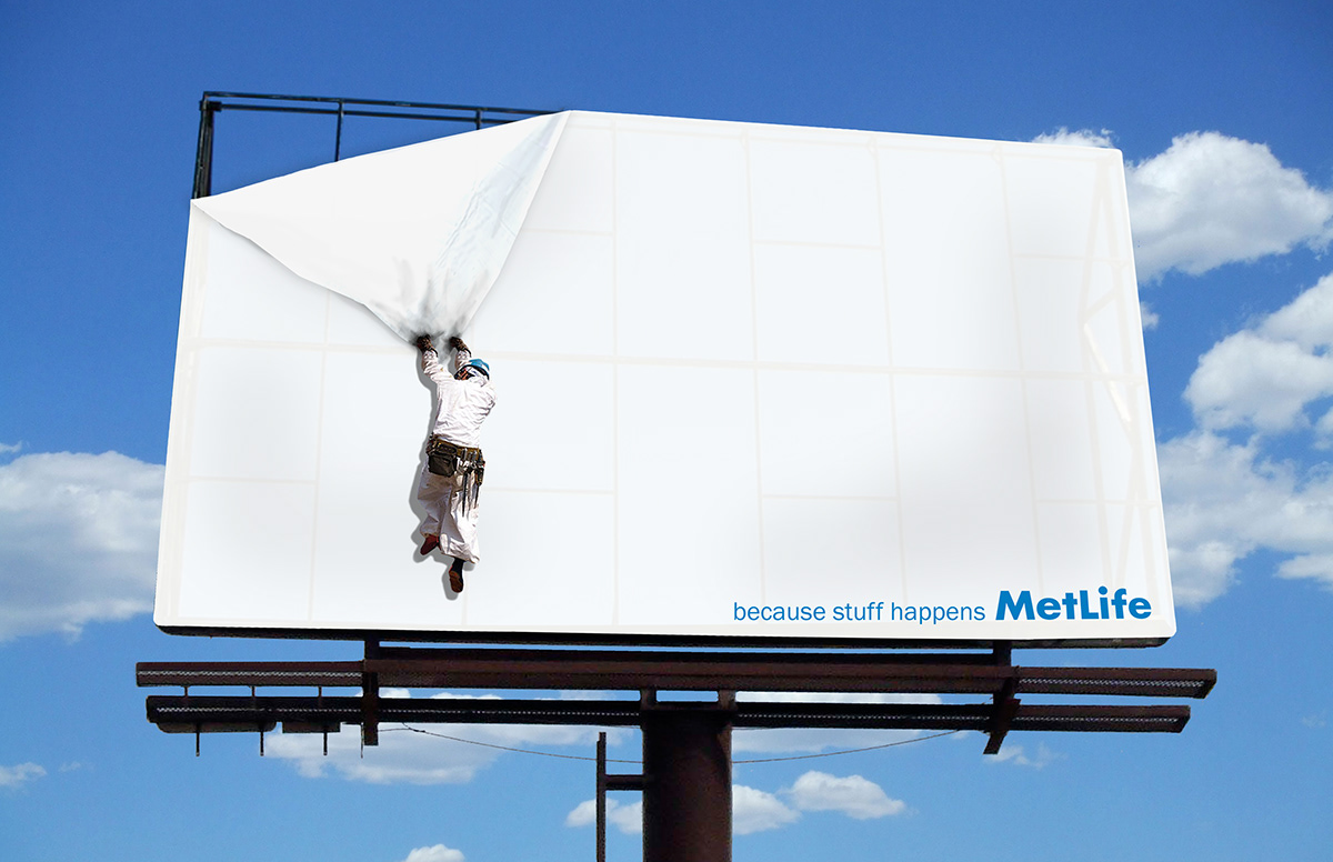 Metlife insulance construction constructor billboard Outdoor accident hanging unexpected shock