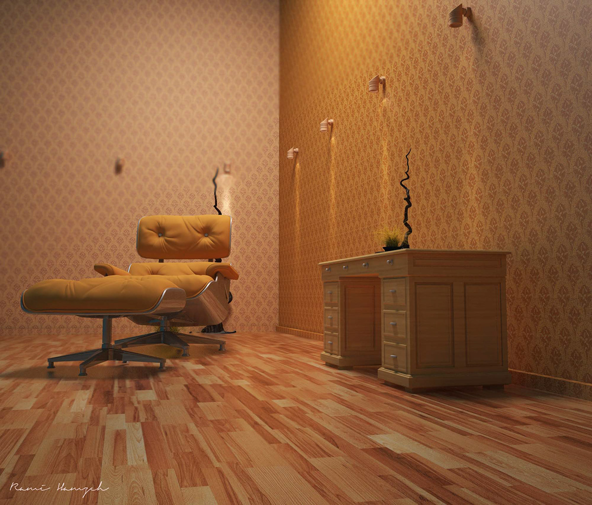 warm Interior design 3D 3ds max vray parquet furniture