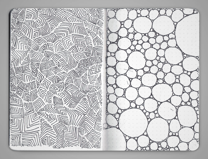 sketches cahier notebook sketchbook Patterns geometry chaos sketch stippling fractal thangka stabilo micron flow